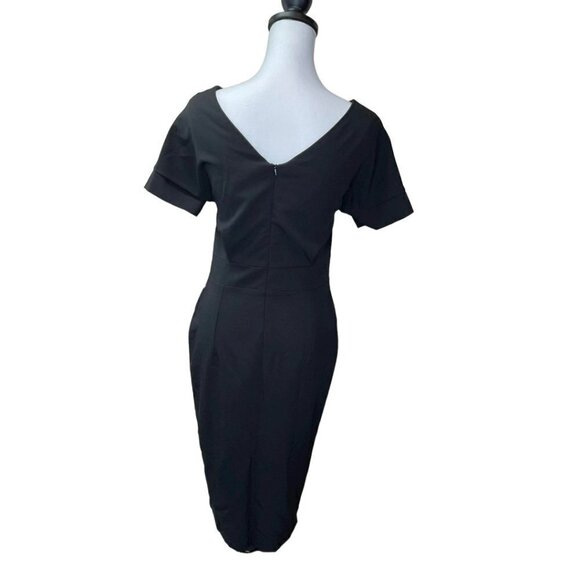 NWT PEPE RUNA Empire Waist Blk Short Sleeve Frnt Slit Pencil Dress Sz M - Picture 4 of 8